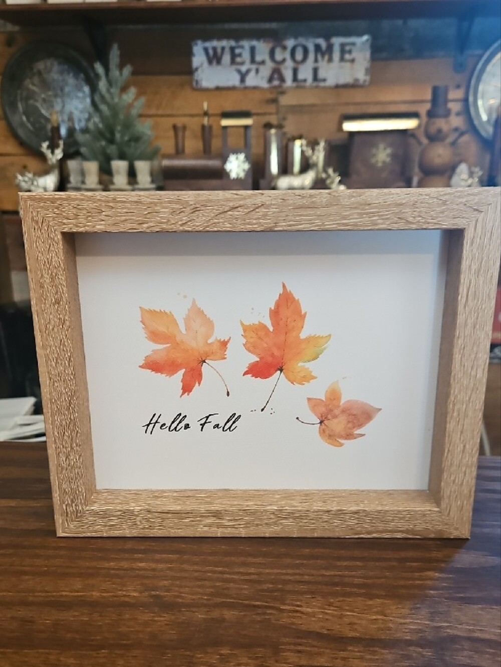 Hello Fall Framed Wall Art - Orange Leaves